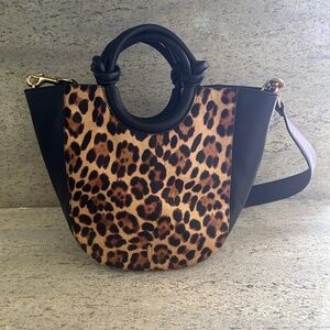 THACKER SMALL BLACK/LEOPARD LEATHER BAG